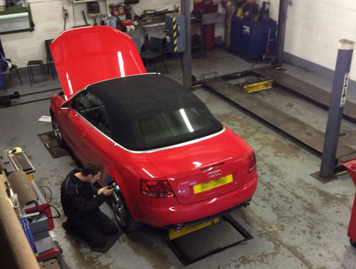 An Audi undergoing an MOT test